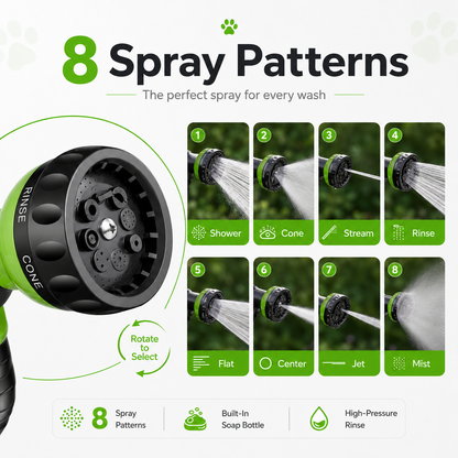 Dog Wash Sprayer Kit — 8 Spray Patterns & Built-In Soap Dispenser